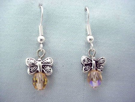 Handmade butterfly and bead earrings with wires