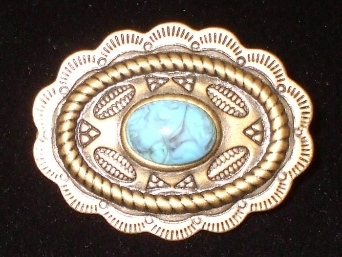 Vintagey Brooch-Goldrtone or silvertone concho with paua shell