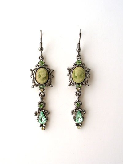 Elegant small cameo crystal drop earrings