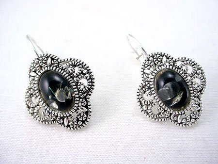 molten,bubbleglass, marcasite earrings