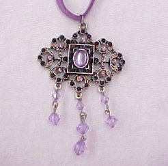 Lavender vintage look rhinestoned filagree, drop necklace