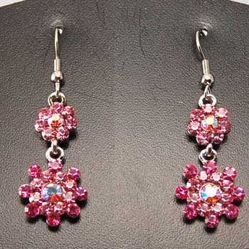 Double flower rhinestone earrings