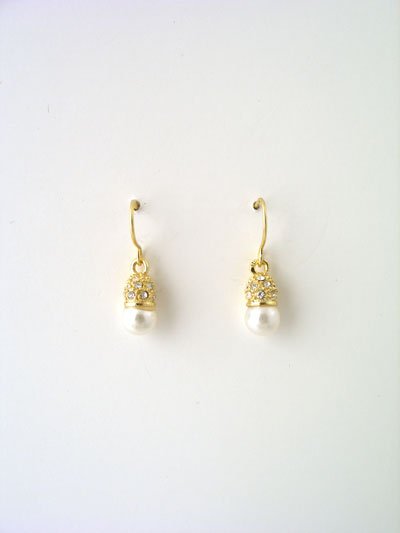 Small gold and rhinestone faux pearl drop