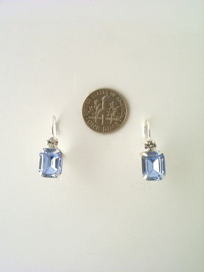 Rectangular swarovski crystal in silver setting -earrings