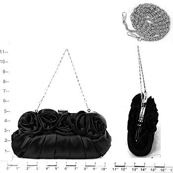 Black Satin Roses Clutch Evening Bag