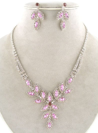 Amethyst and Clear Crystal Fomal Necklace and Earring Set