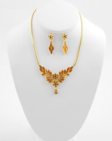 Amber Austrian Crystal Floral Necklace and Earring set