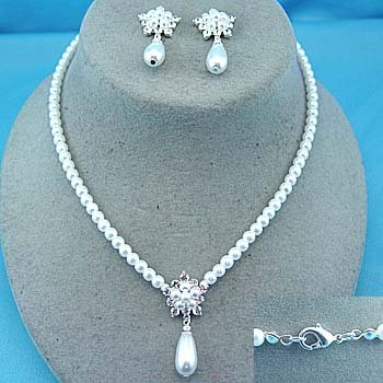 Pearls and Austrian Crystal Necklace and Earring Set