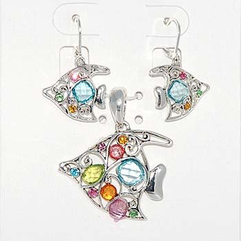 Multi Color Fish Necklace and Earring Set