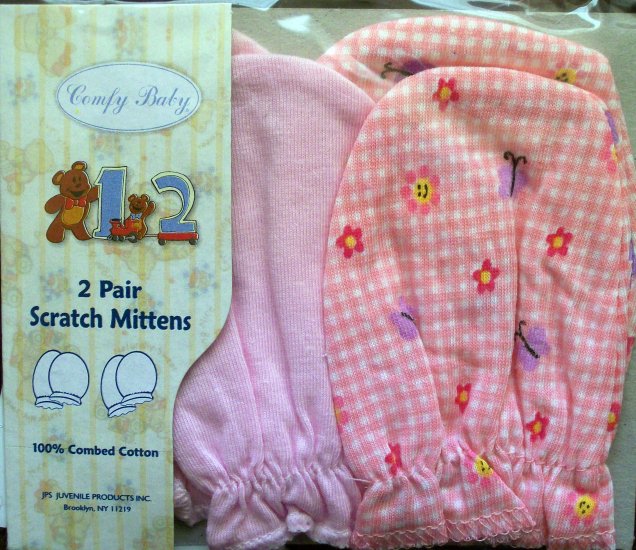 *Comfy Baby* 2 pairs Infant Scratch Mittens - Pink