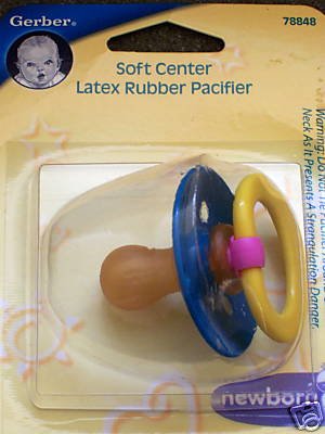 GERBER SOFT CENTER BULB PACIFIER - Teal/Yellow Hard to Find!!