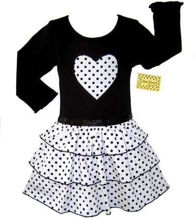 Black and White Dot Ruffle Dress Long Sleeve 3-6 month