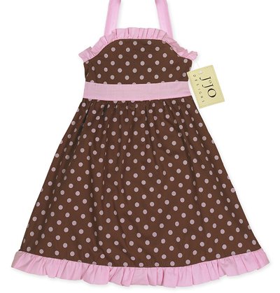 Chocolate and Pink Polka Dot Halter Dress- 3-6 month