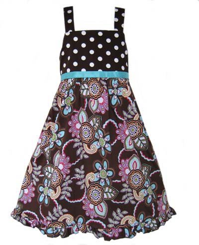 Chocolate Floral Polka Dot Dress- 3-6 month