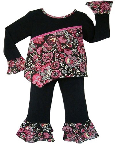 Black and Hot Pink Floral Outfit- 3-6 months