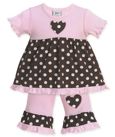 Pink and Brown Polka Dot Heart Outfit- 3-6 months