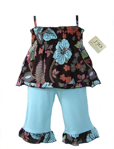 Light Blue and Chocolate Smocked Capri Outfit- 3-6 months