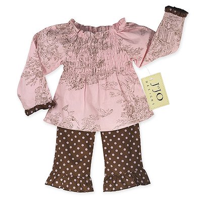 Chocolate and Pink French Toile Outfit Long Sleeve 6-12