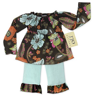 Light Blue and Chocolate Smocked Capri Outfit Long Sleeve 6-12