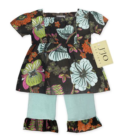 Light Blue and Chocolate Smocked Capri Outfit Short Sleeve 6-12