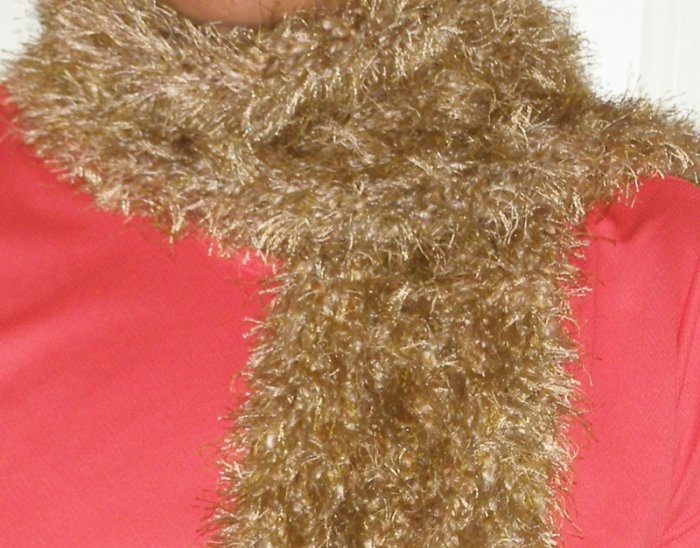 NEW handmade women's crochet scarf tan Fun Fur
