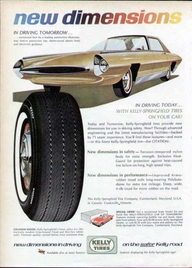 1965 Kelly Tire Print Ad-Futuristic Car Plastic Body Guidance