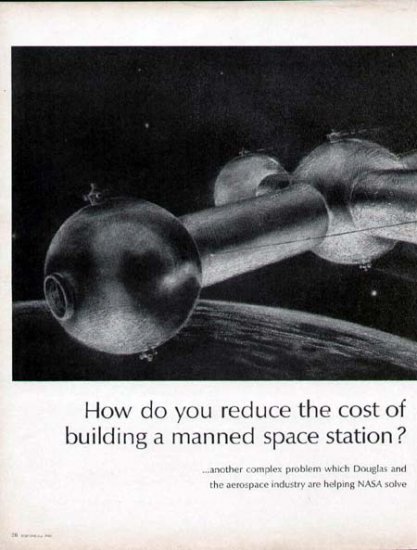 1963 Douglas Space Print Ad-Spaceball Futuristic Rocket