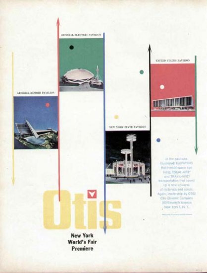 1963 Otis Elevator Print Ad-New York World's Fair Buildings