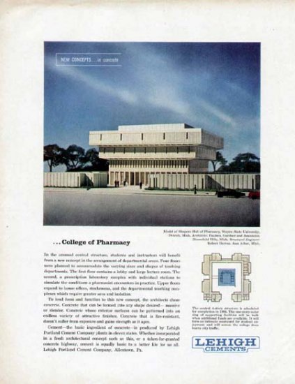 1963 Lehigh Cement Print Ad-Shapero Hall Pharmacy Wayne State University