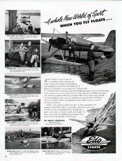 1947 Edo Float Aircraft Print Ad-Sport Fishing Airplane