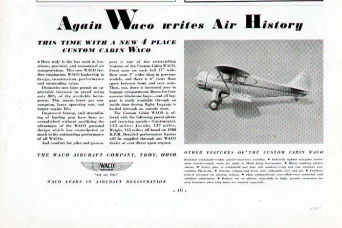 1935 Waco Aircraft Vintage Print Ad-Troy Ohio Airplane