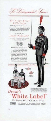 1941 Dewars Scotch Print Ad-Kings Royal Rifle Corps Uniform