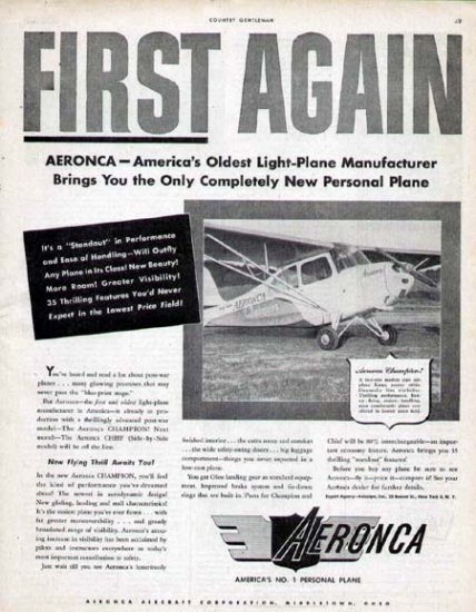 1946 Aeronca Aircraft Print Ad-Light Airplane Champion Chief