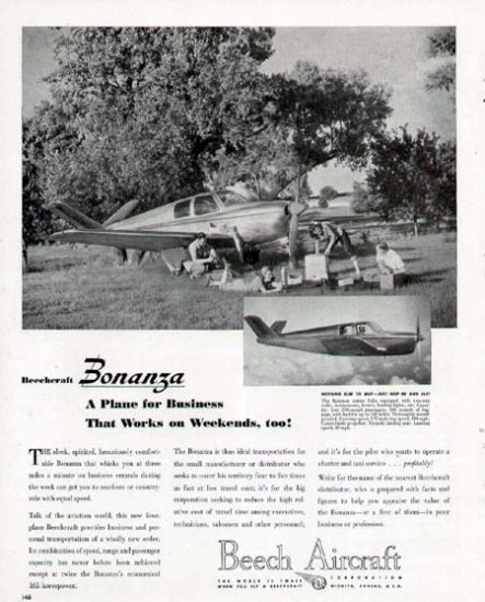 1946 Beech Aircraft Print Ad-Bonanza Model Airplane