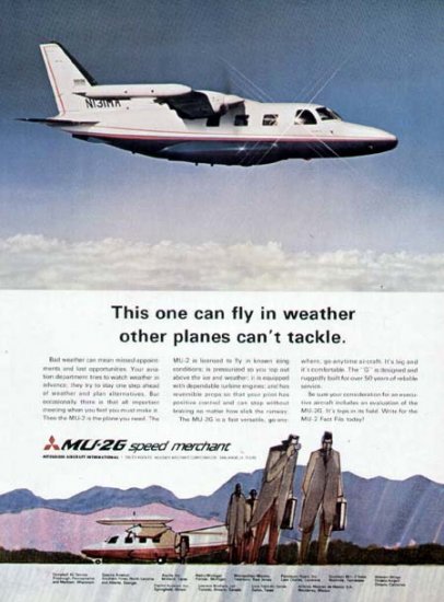 1970 Mitsubishi MU-2G Speed Merchant Aircraft Airplane Print Ad
