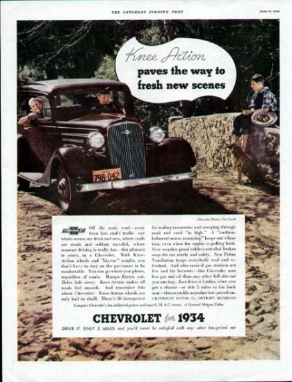 1934 Chevrolet Car Vintage Print Ad-Master Six Coach Color