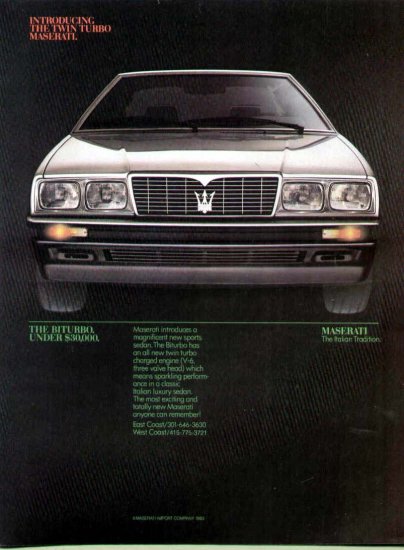 1984 Maserati Italian Sports Car Print Ad-Biturbo Model
