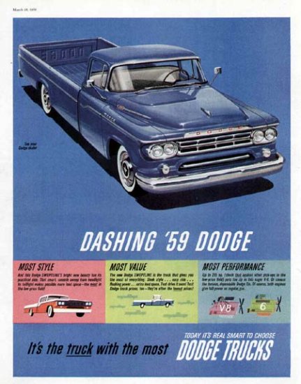 1959 Dodge Truck Vintage Print Ad-Blue & Dashing