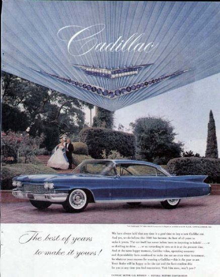 1960 Cadillac Vintage Car Print Ad-Blue Color