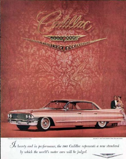 1961 Cadillac Vintage Car Print Ad-Pink Color
