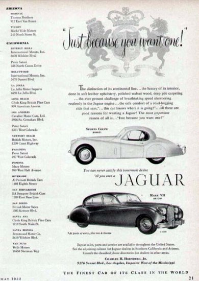 1952 Jaguar Sports Coupe & Mark VII Vintage Car Print Ad
