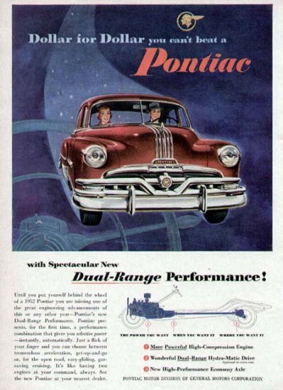 1952 Pontiac Vintage Car Print Ad-Red Color