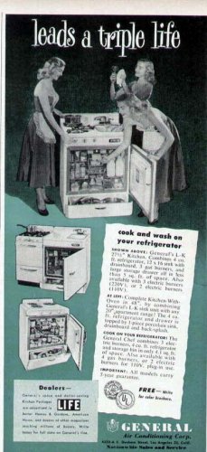 1952 General L-K Kitchen Stove Refrigerator Combo Unit Print Ad