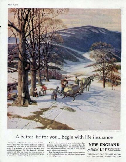 1959 New England Life Print Ad-Maple Sugar Syrup Making Winter