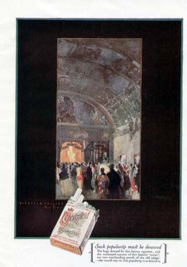 1925 Chesterfield Cigarettes Ad-Ziegfeld Follies NY