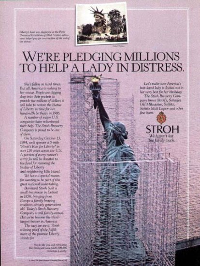 1984 Stroh Beer Print Ad-Help Restore Statue of Liberty
