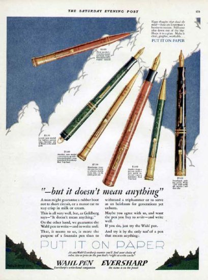 1927 Wahl Fountain Pen Vintage Color Print Ad-3 Pens 2 Pencils