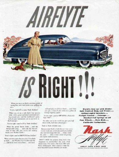 1949 Nash Airflyte Vintage Print Car Ad-Blue Color