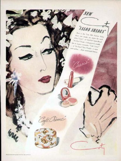1943 Coty Cosmetics Make-Up Print Ad-Salon Shades Cafe Creme