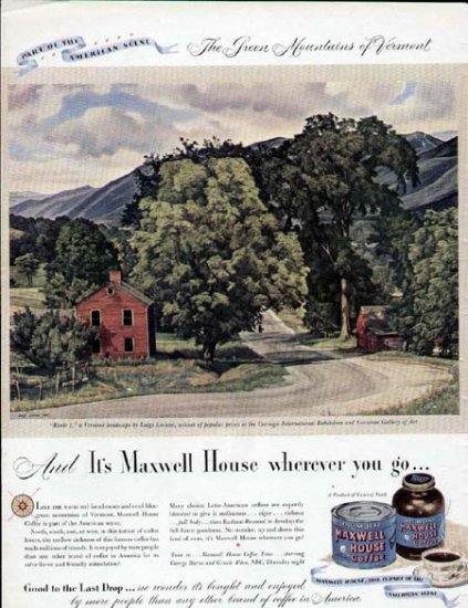 1946 Maxwell House Coffee Print Ad-Route 7 Vermont Art Lucioni